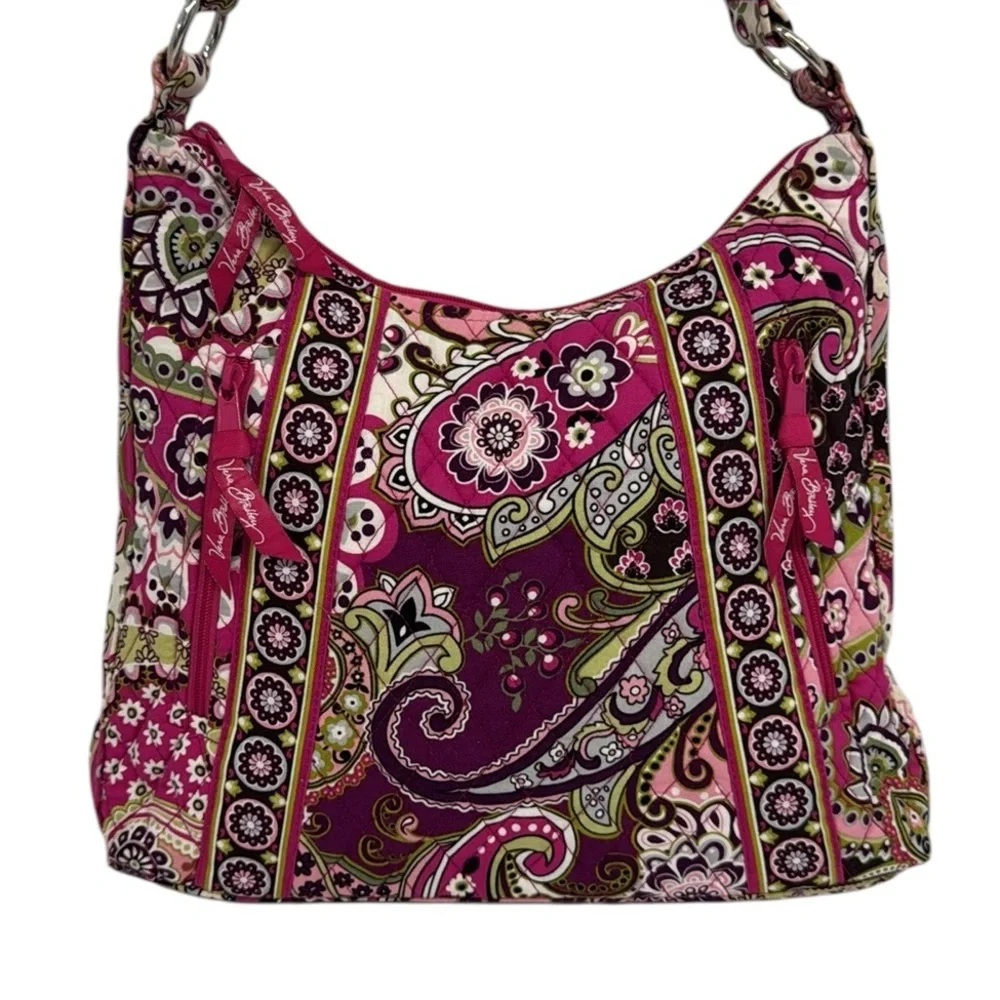 Vera Bradley Pink Very Berry Paisley Hipster Hobo Shoulder Bag Purse 13